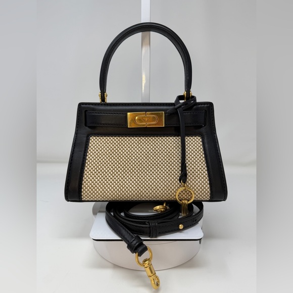 Tory Burch Lee Radziwill Leather-Trimmed Canvas Small Satchel with Raincoat - Picture 2 of 15